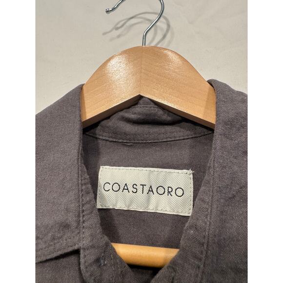 COASTAORO Men's Casual Short Sleeve Button Up Shirt S Gray Collared Linen Blend - Picture 4 of 9